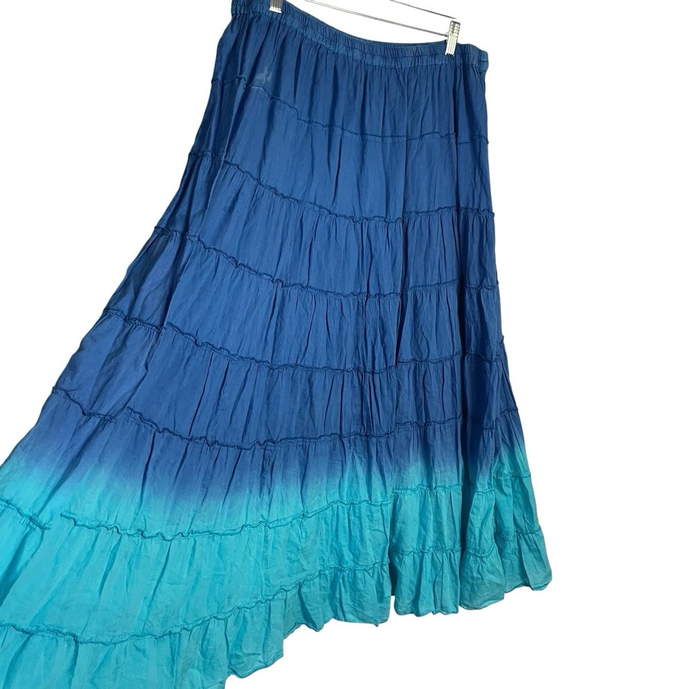 Phool Womens Tiered Maxi Skirt Size XL Blue Ombre Festival Peasant Hippie Boho